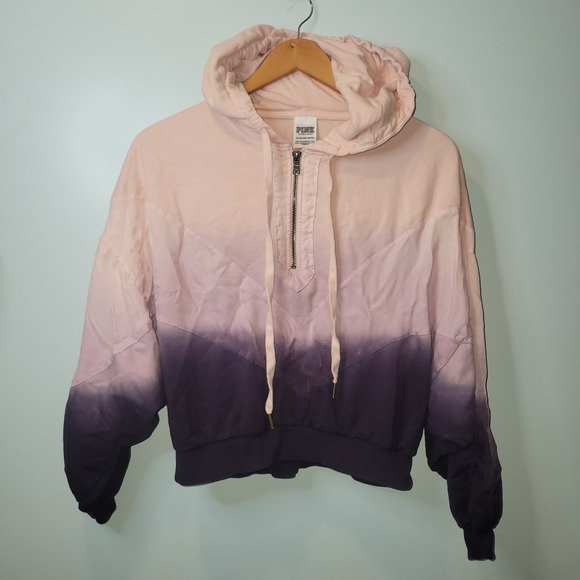 PINK Victoria's Secret Cropped Hoodie Ombre Pink/Purple Size XS Oversized - Picture 1 of 4